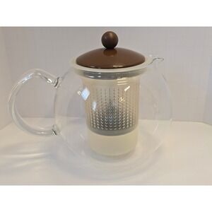 Bodum Assam Glass Teapot with Tea Press Infuser Brown Lid Clear 34oz 1.0L